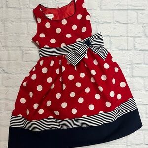 Red and Navy Polka Dot Kids Dress with Bow